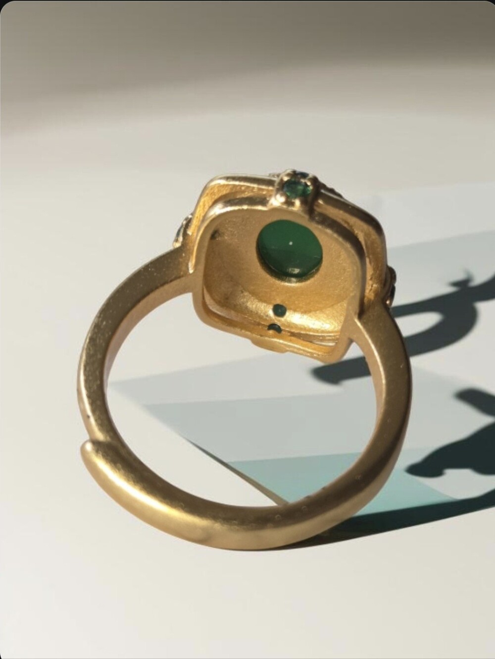 18k Matte Gold Plated European Style Emerald Cabochon Crystal Ring - Picture 4 of 6